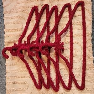 Five handmade designer hangers, dark red, wine colored. New.